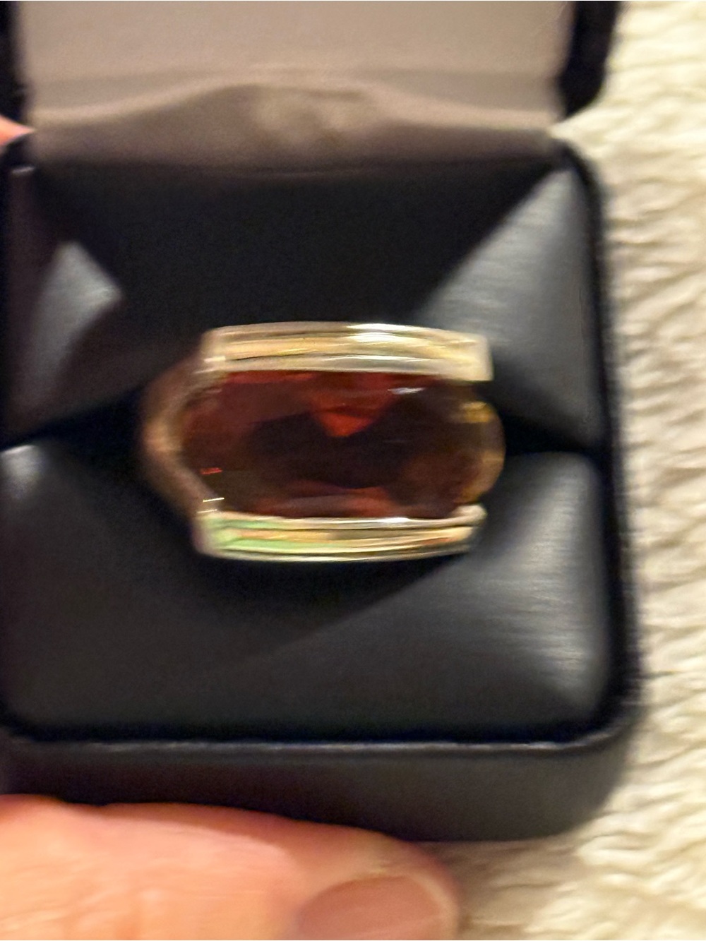 Singer 925 &18K gold Faceted Amber Glass Statement Ring size 8